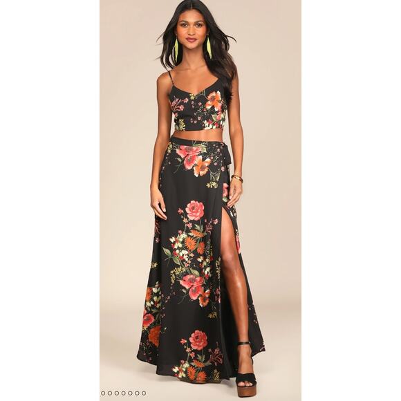 Lulus Bloom With a View Black Floral Print Two-Piece Maxi Dress Size XL - Picture 10 of 14